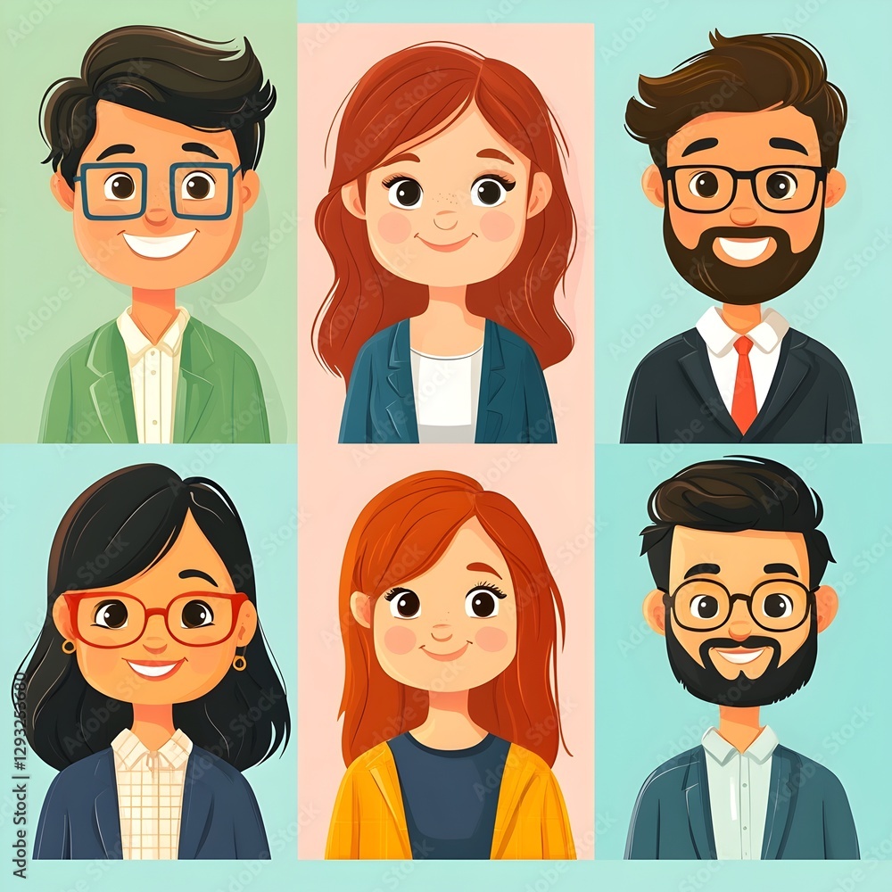 flat vector illustration of diverse multicultural avatars of men and women, representing a happy, inclusive community. characters in professional business attire, inclusion. flat vector illustration of diverse multicultural avatars of men and women, representing a happy, inclusive community. characters in professional business attire, inclusion.