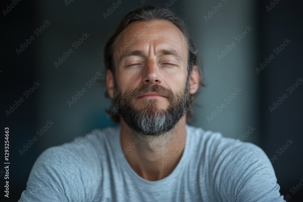 Obraz premium Man in meditation pose, calm facial expression .