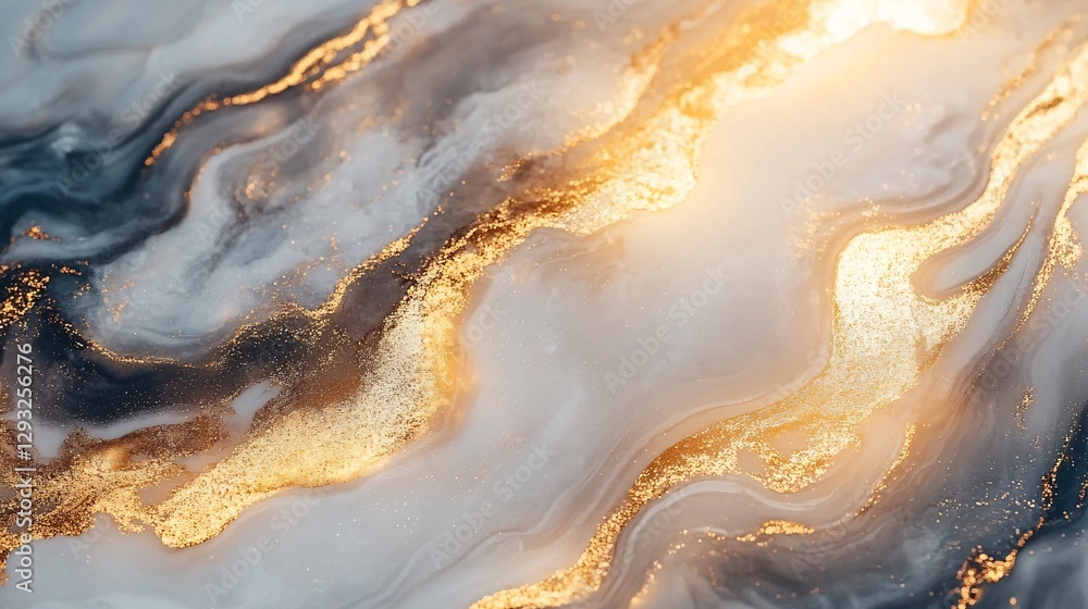 Obraz premium A mesmerizing abstract design featuring flowing waves of gold and soft gray, creating a luxurious and elegant visual impression.