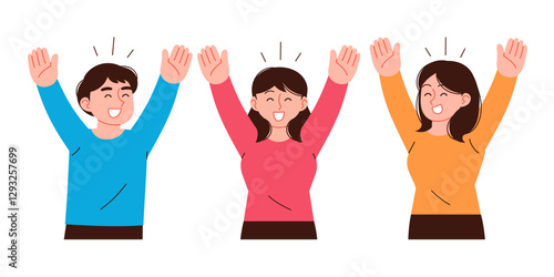 A woman and a man raise their hands in the sky. Hooray! People who share joy.
