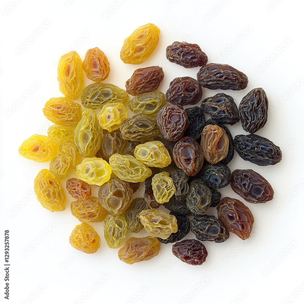 Obraz premium Assorted dried raisin and sultana isolated on white background isolated on white background 
