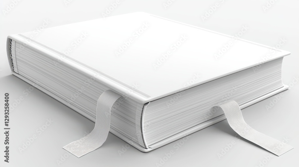 Blank White Book with Ribbon Bookmarks on Light Background Blank White Book with Ribbon Bookmarks on Light Background