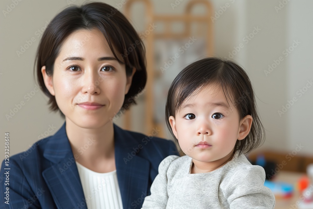 Asian female adult and child together indoors in a family setting Asian female adult and child together indoors in a family setting