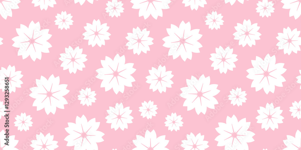 Seamless pattern of pink sakura flowers. Liberty style floral pattern. Traditional print with cherry blossoms. Abstract floral pattern for social media wallpapers, covers, phone cases, surfaces