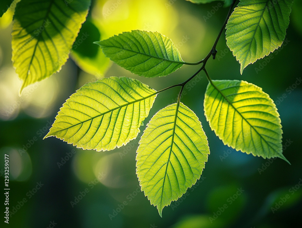 Sunlit green leaves reflecting nature's beauty Sunlit green leaves reflecting nature's beauty