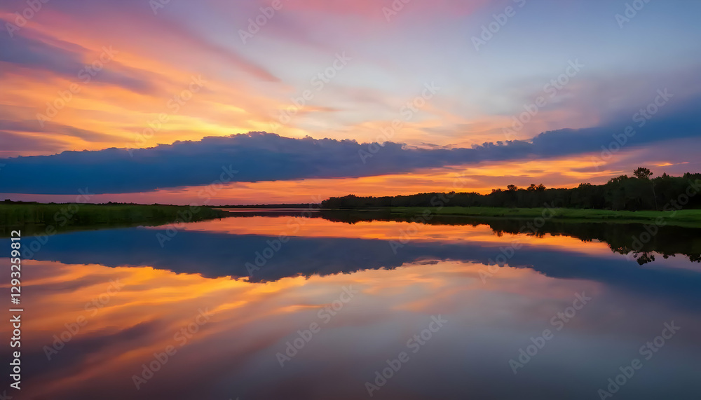 Serene Sunset Reflection on Calm Water Serene Sunset Reflection on Calm Water