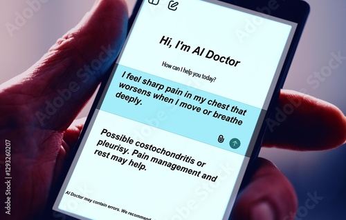 Artificial Intelligence-Based Healthcare Mobile App I feel sharp pain in my chest that worsens when I move or breathe deeply. photo