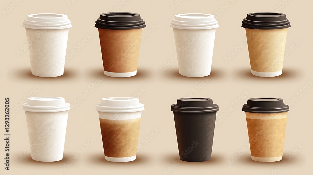 Coffee cups, various colors, studio shot, background neutral Coffee cups, various colors, studio shot, background neutral