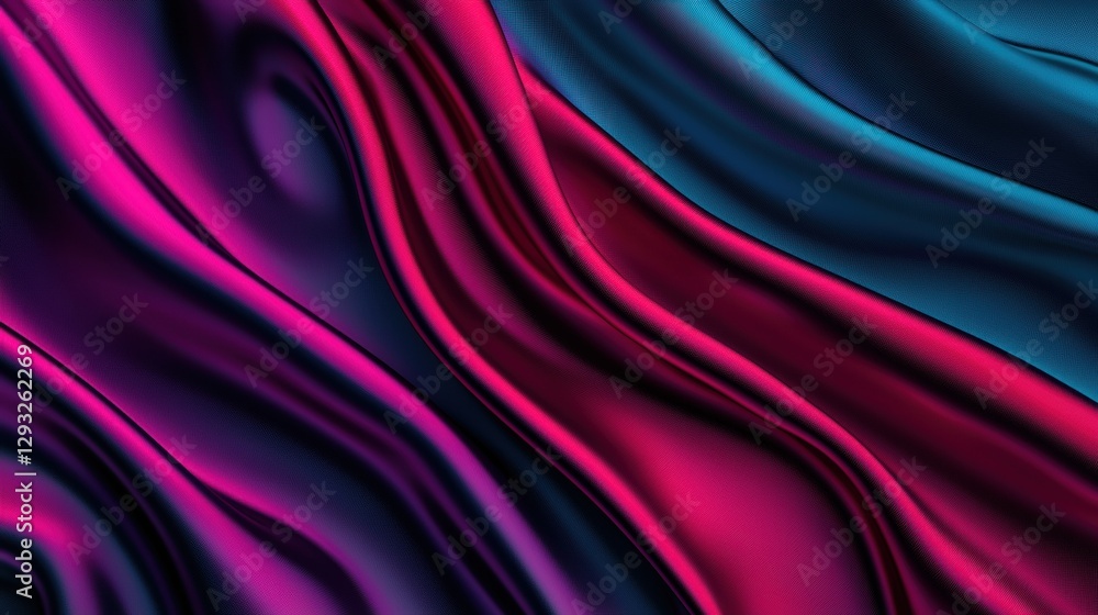 Obraz premium A vibrant wave of rich pink and teal fabric drapes elegantly, showcasing smooth texture and deep colors.