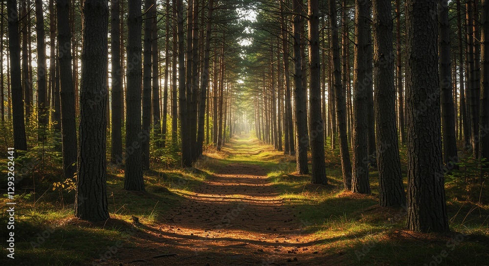 Fototapeta premium A Path Through Majestic Pine Woodland