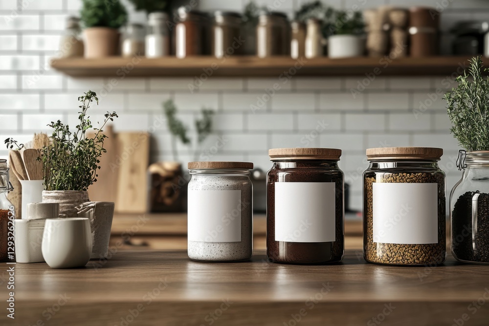 Minimalist Kitchen Jar Label Mockup for Branding and Packaging Design Minimalist Kitchen Jar Label Mockup for Branding and Packaging Design