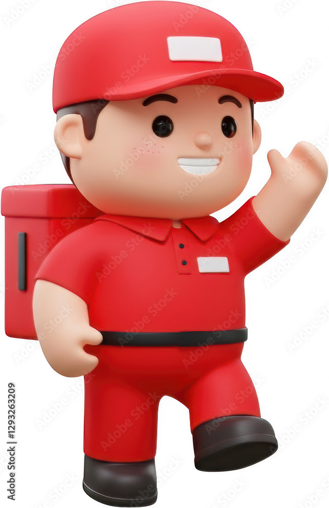 Friendly 3D Cartoon Delivery Person Walking Red Uniform Package Delivery Service Friendly 3D Cartoon Delivery Person Walking Red Uniform Package Delivery Service