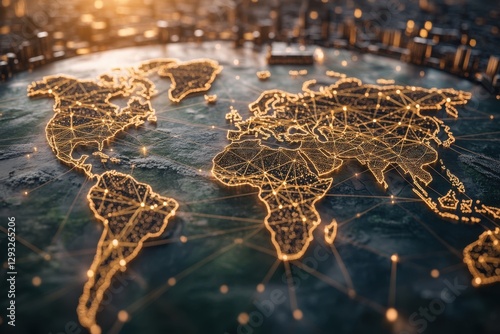 Obraz na płótnie Global Financial Network and Digital Connectivity in a Futuristic World, mapping global economy trends, international stock trading platforms w salonie
