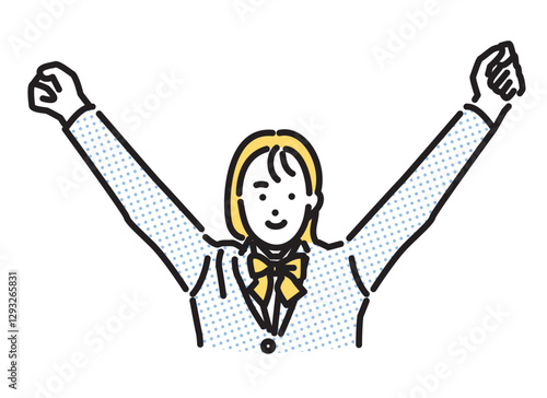 シンプル　イラスト　両手を上げる女子高生の上半身