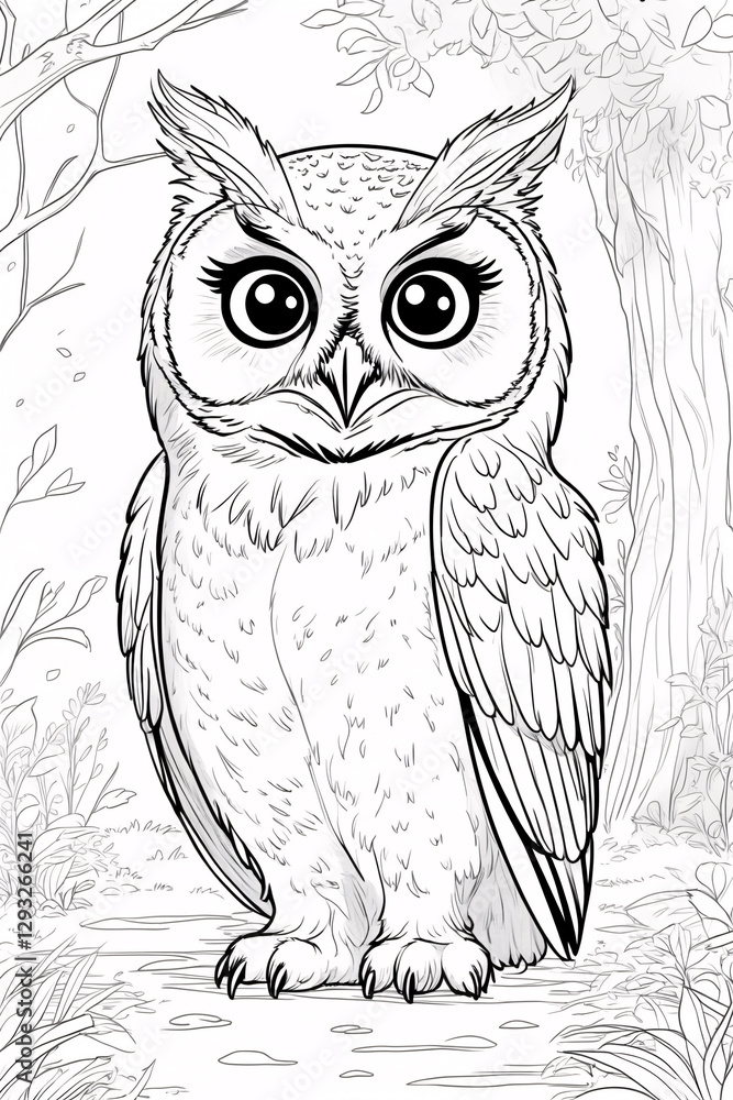 Lovely Owl Bird Nestled in a Tree Detailed Black Line Art for Kids Book Cover or Fun Activity Pages Simple Drawing Illustration Design Lovely Owl Bird Nestled in a Tree Detailed Black Line Art for Kids Book Cover or Fun Activity Pages Simple Drawing Illustration Design