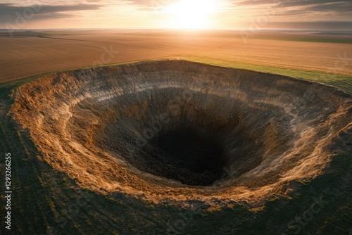 Desert Sinkhole, rugged landscape and sunlight exposure, abyss and scenic environment photo