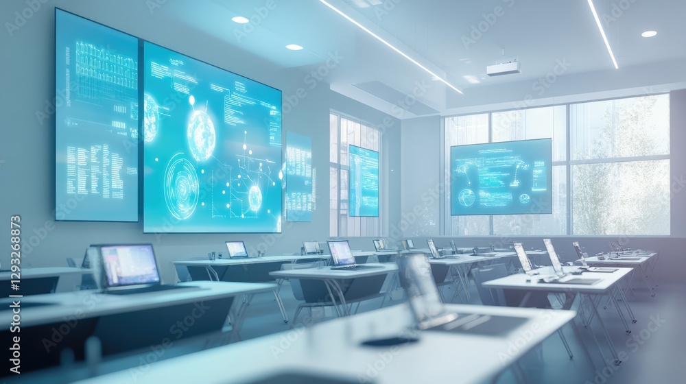 Futuristic Classroom: Modern Tech & Digital Learning Environment Futuristic Classroom: Modern Tech & Digital Learning Environment