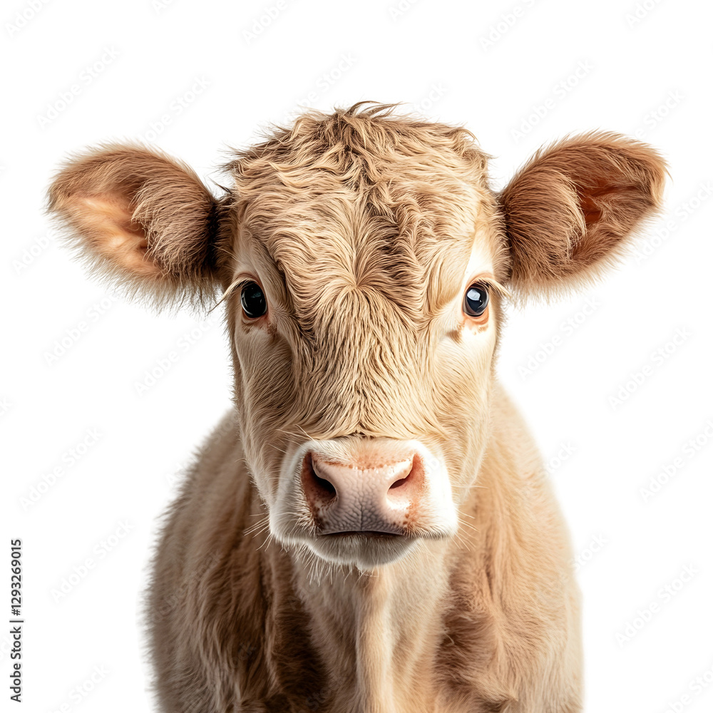 Front view of a cow looking at the camera Isolated on white background. Front view of a cow looking at the camera Isolated on white background.