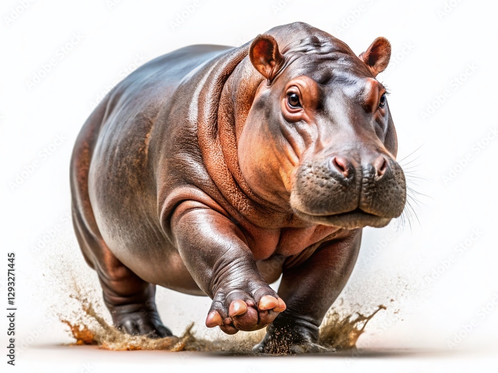 Pygmy Hippopotamus Charging: Action Shot, Isolated White Background, Wildlife Photography Pygmy Hippopotamus Charging: Action Shot, Isolated White Background, Wildlife Photography