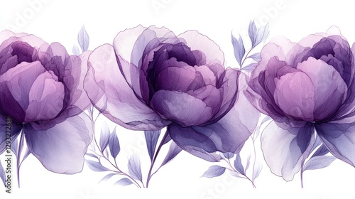 Delicate purple floral border, soft watercolor effect photo