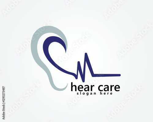 ear logo, earlobe and sound waves blue and silver logo design template inspiration