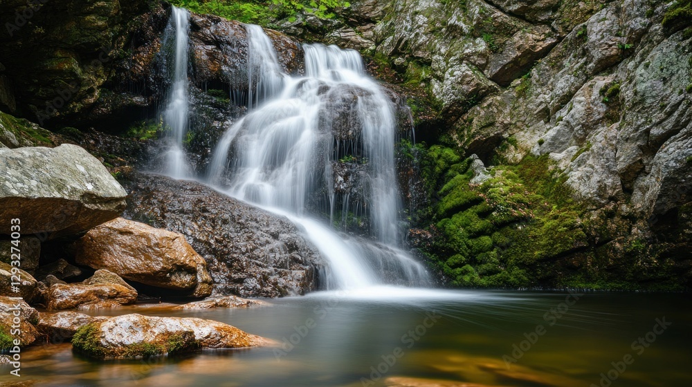 Serene Waterfall in Lush Green Forest Serene Waterfall in Lush Green Forest