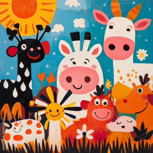 Wallpaper Mural Playful animal illustration featuring cheerful athletes in a colorful landscape vibrant nature scene joyful perspective Torontodigital.ca