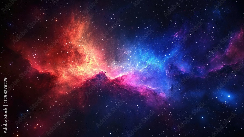 Fototapeta premium High-resolution deep space nebula, luminous clouds of interstellar gas in fiery red, blue, and purple tones