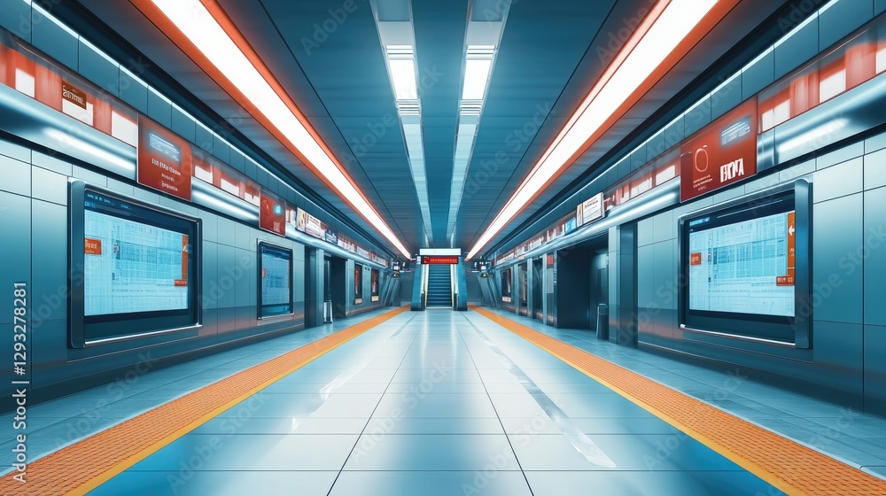 Fototapeta premium Modern metro station with multiple digital billboard mockups, perfect for showcasing vibrant ads