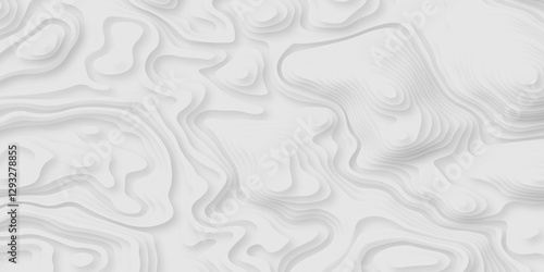 Abstract white paper cut background with lines. Background of the topographic map. White wave paper curved reliefs abstract background. Realistic papercut decoration textured with wavy layers.