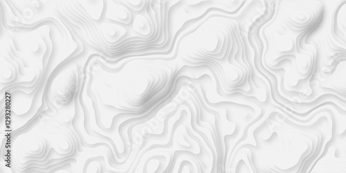 Abstract white paper cut background with lines. Background of the topographic map. White wave paper curved reliefs abstract background. Realistic papercut decoration textured with wavy layers.