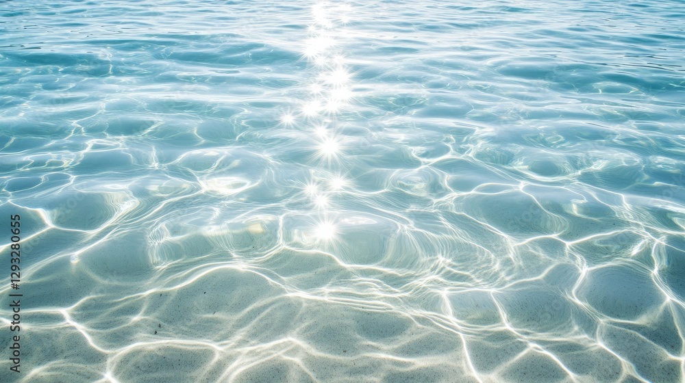 Fototapeta premium Smooth rippling patterns in transparent seawater, sunlight casting dreamy highlights over the delicate waves