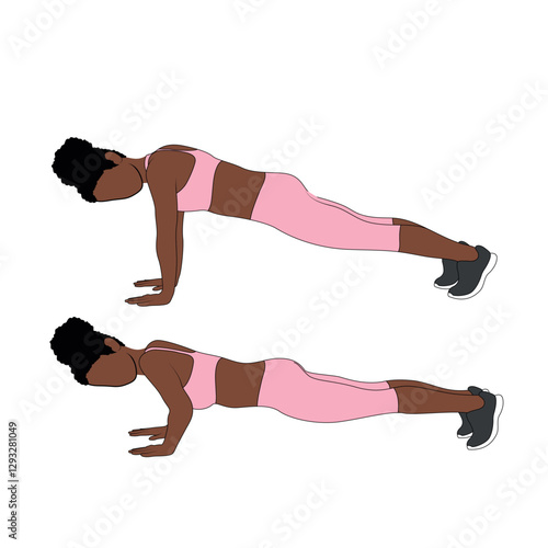 Black Female Character doing push ups exercise in pink clothing