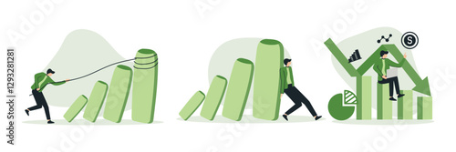 Man survive investment crash  crisis or recession  pushing back or effort to win business challenge  economic recession.