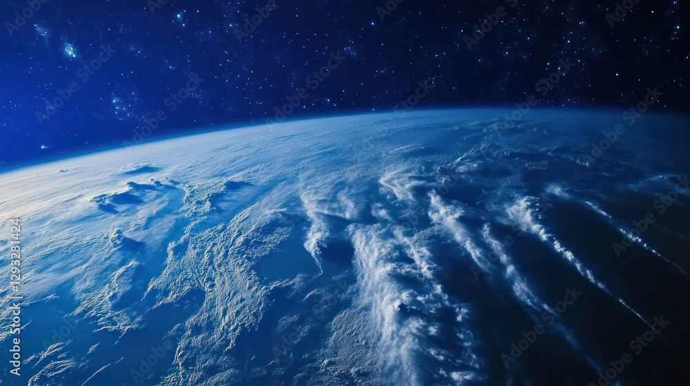 Fototapeta premium Earth from space, clouds, stars, cosmic view, high quality, stock photo