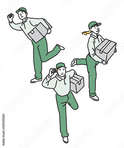 シンプル　イラスト　配達員の男女のセット