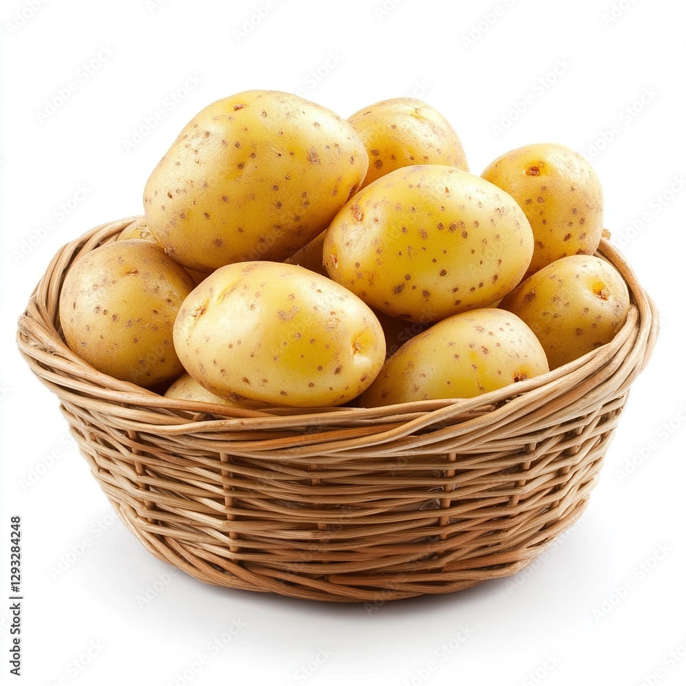 Basket with potatoes. Isolate on white background isolated on white background Basket with potatoes. Isolate on white background isolated on white background