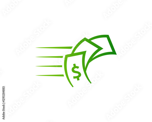 A modern money transfer icon with a green currency symbol, fast arrow, and clean flat design, perfect for online finance, lending, and account management.