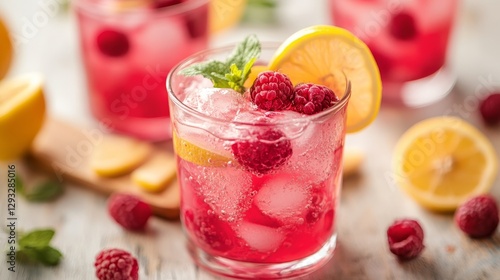 Raspberry Lemon Iced Sparkling Drink - Refreshing Summer Cocktail