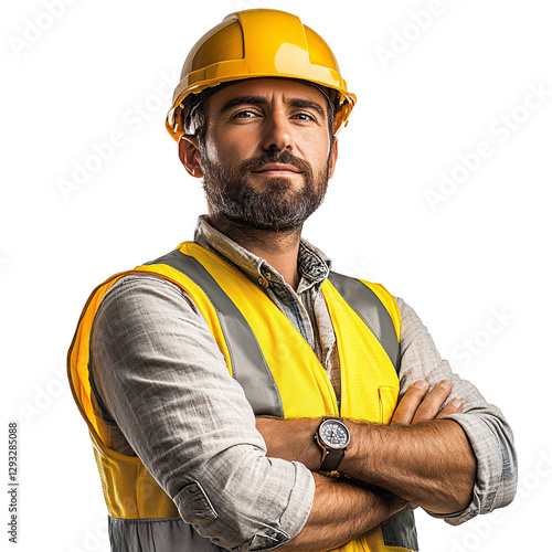 Portrait of a construction worker isolated on transparent background 