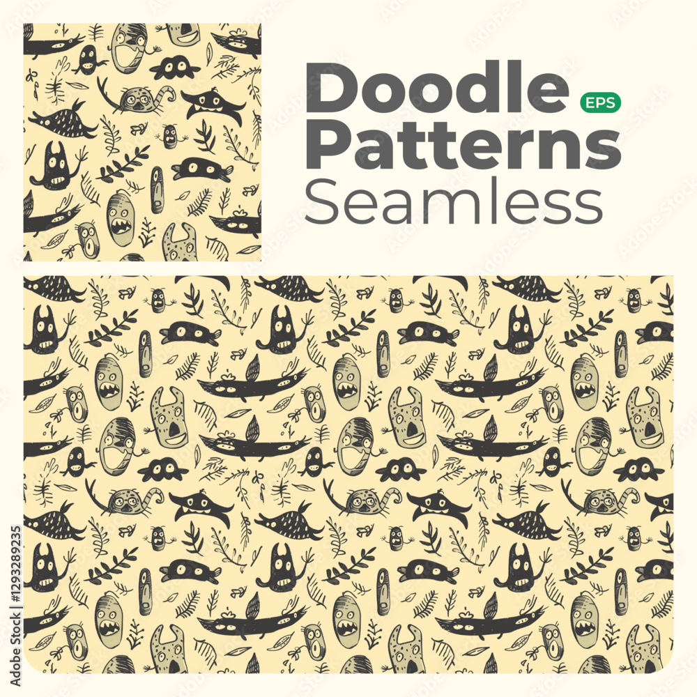 Naklejka premium Doodle abstract full color patterns seamless