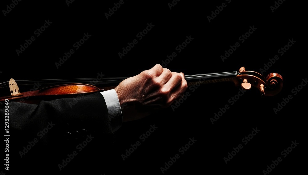 Fototapeta premium Musician Playing Violin on Dark Stage