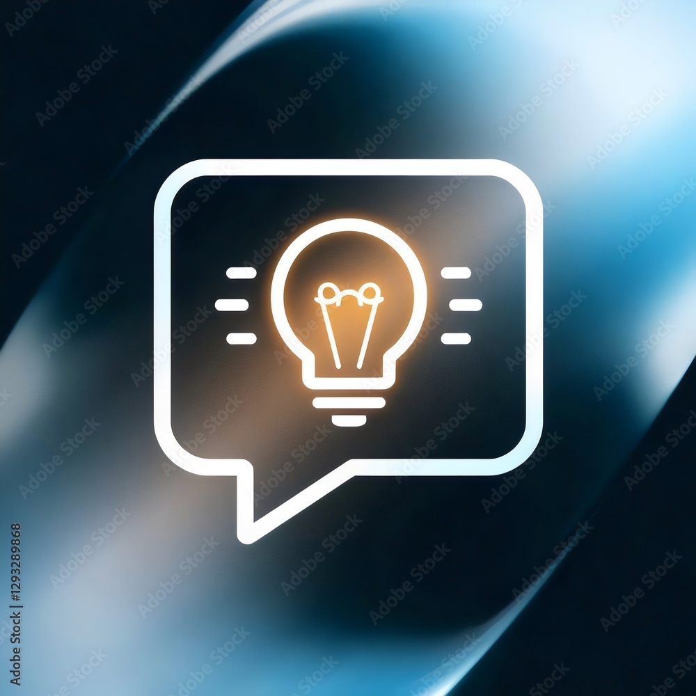 Sleek text bubble icon with a glowing lightbulb inside, symbolizing business communication and idea exchange – Ideal for marketing campaigns, brainstorming sessions, or leadership content. Sleek text bubble icon with a glowing lightbulb inside, symbolizing business communication and idea exchange – Ideal for marketing campaigns, brainstorming sessions, or leadership content.
