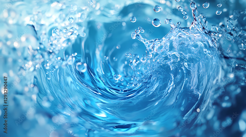 Rotating blue-green whirlpool with water droplets Rotating blue-green whirlpool with water droplets