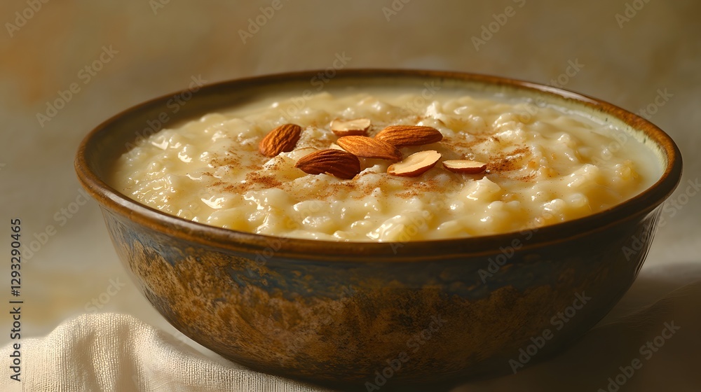 Creamy Rice Pudding Topped With Almonds and Cinnamon Creamy Rice Pudding Topped With Almonds and Cinnamon