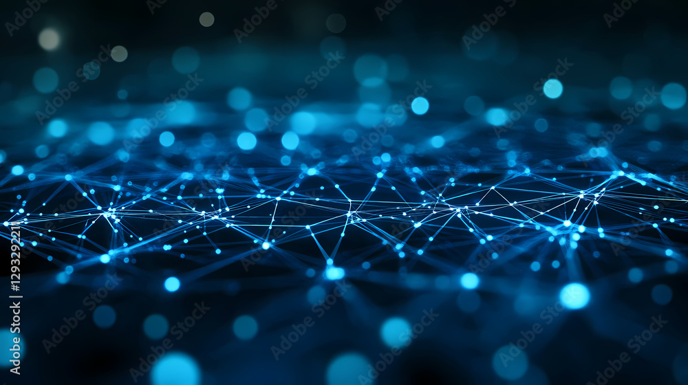Obraz premium Abstract network of lines and dots in blue tones