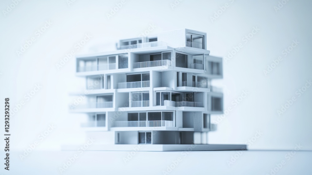 Fototapeta premium Modern apartment building model, architectural design, white background, urban development