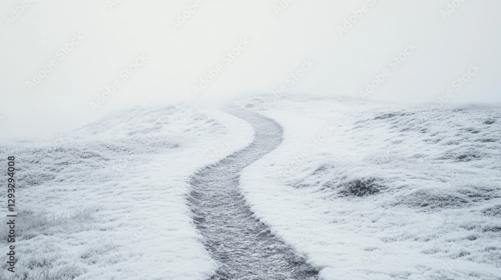 Obraz premium Winding winter path: abstract adventure through frosted landscape