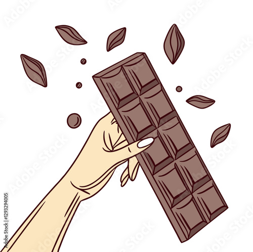 Hand Holding Chocolate Bar Icon Illustration