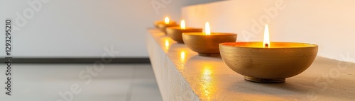 Celebrating the Radiance of the Festival of Lights, Four lit candles on a minimalist shelf create a serene and calming atmosphere. photo